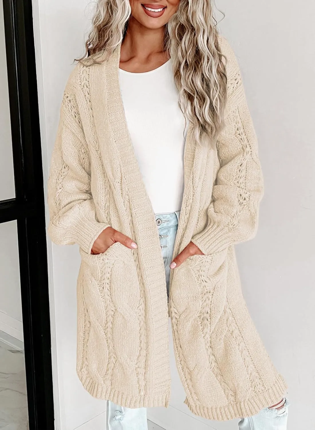 Dokotoo Long Cardigans for Women Open Front Long Sleeves Lightweight Fall Sweaters with Pockets