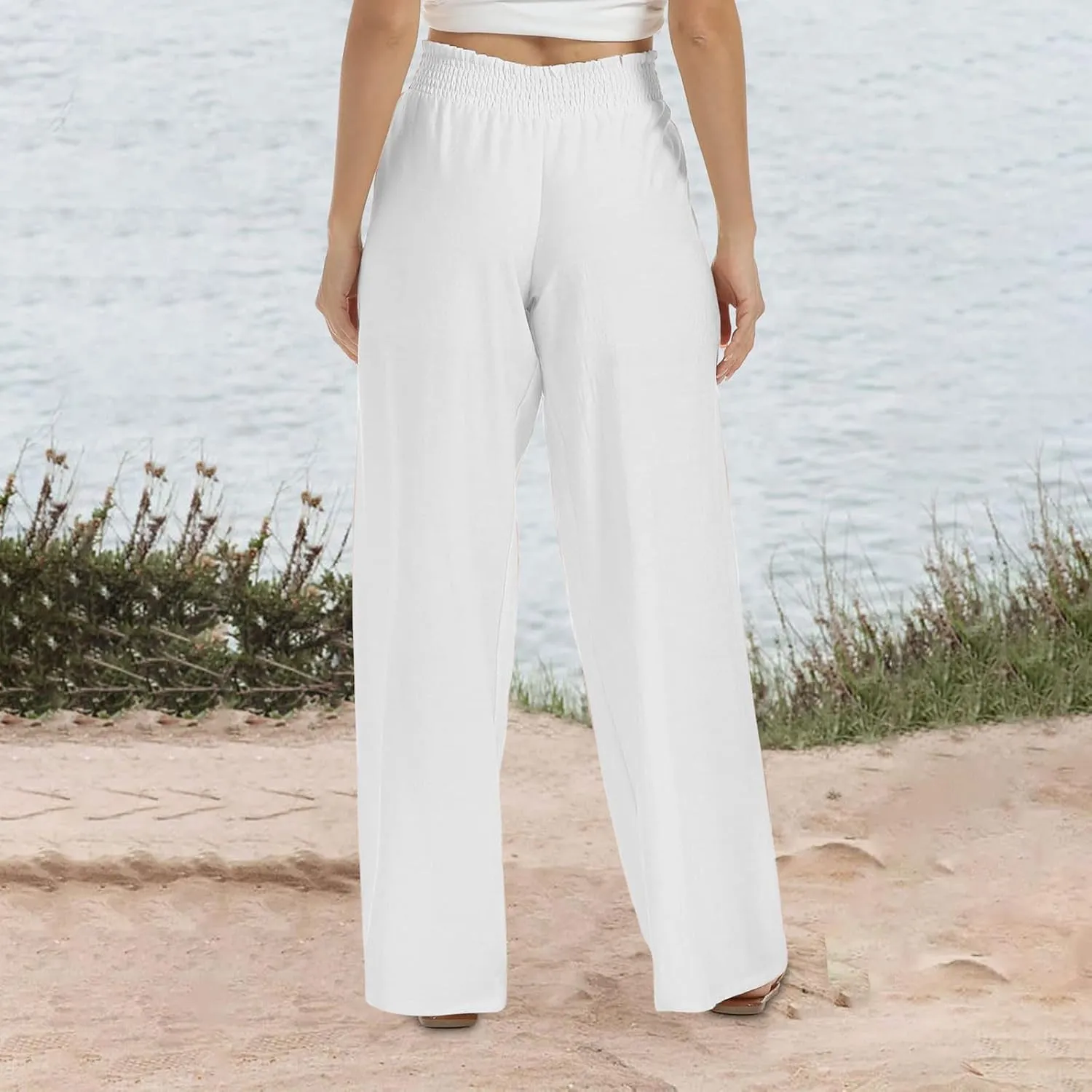 DOLKFU Wide Leg Lounge Pants for Women Elastic High Waist Paperbag Pants Baggy Flowy Straight Leg Palazzo Pants