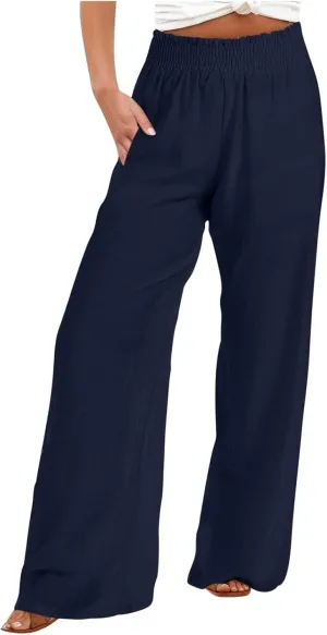 DOLKFU Wide Leg Lounge Pants for Women Elastic High Waist Paperbag Pants Baggy Flowy Straight Leg Palazzo Pants