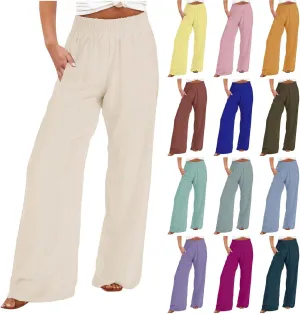DOLKFU Wide Leg Lounge Pants for Women Elastic High Waist Paperbag Pants Baggy Flowy Straight Leg Palazzo Pants