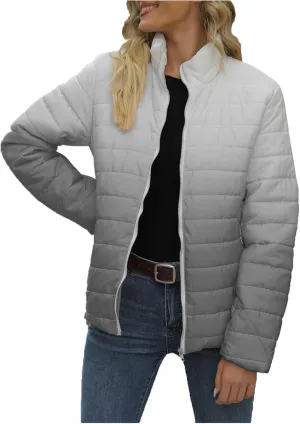 DOLKFU Womens Gradient Down Puffer Jacket Light Weight Quilted Coats Long Sleeve Coat 2022 Trendy Warm Winter Outerwear