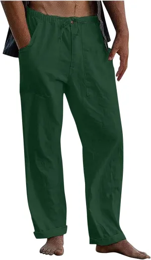 Dudubaby Mens Drawstring Pants Men's Casual Loose and Comfortable Casual Pants Cotton Linen Printed Drawstring Trousers