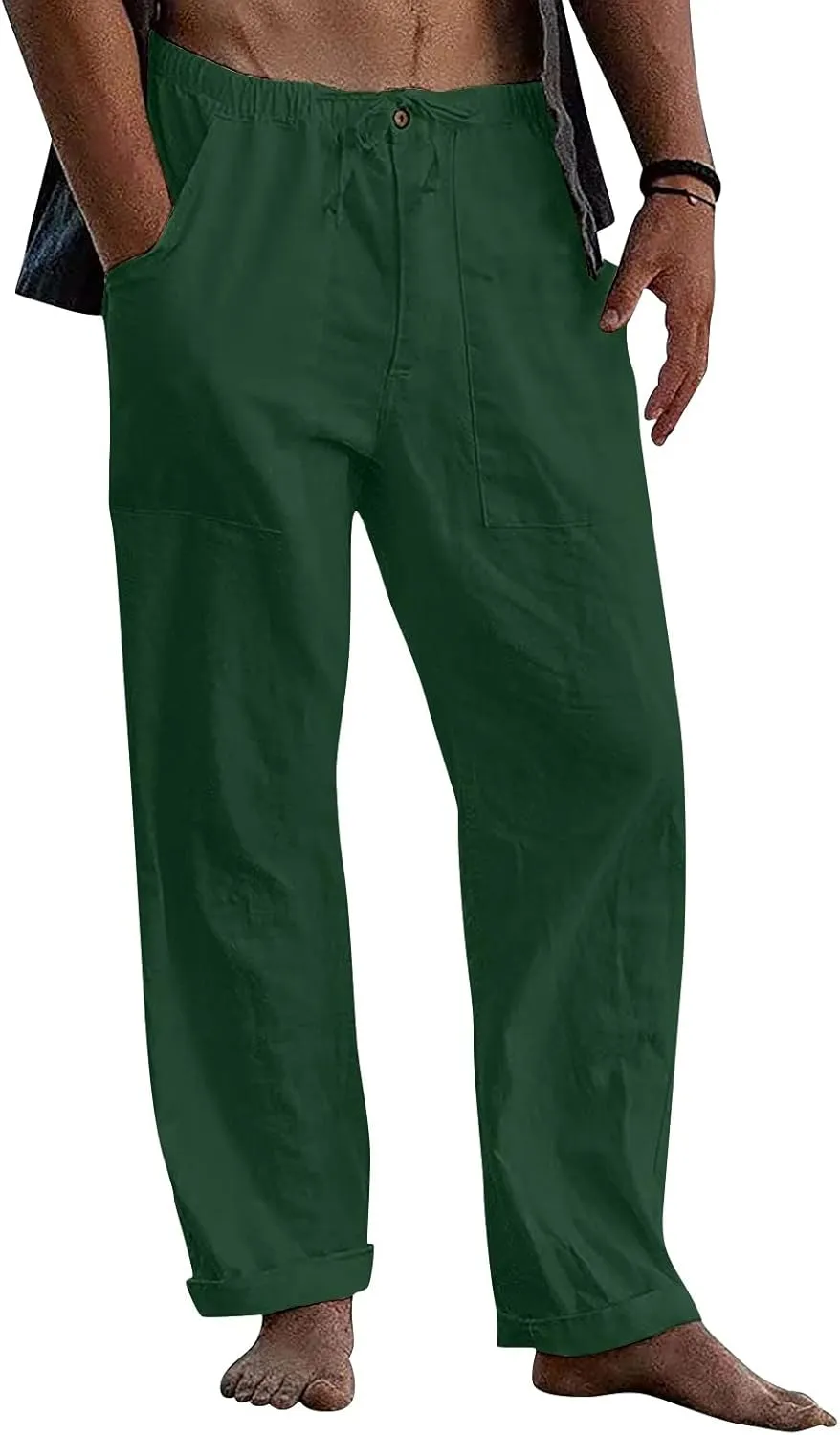 Dudubaby Mens Drawstring Pants Men's Casual Loose and Comfortable Casual Pants Cotton Linen Printed Drawstring Trousers