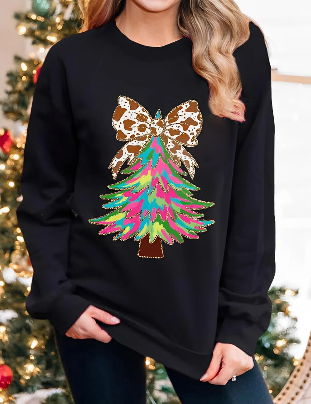 Ecosunny Christmas Sweatshirts Womens Sequin Santa Graphic Shirt Csausl Crewneck Long Sleeve Holiday Pullover Tops