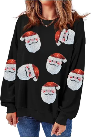 Ecosunny Christmas Sweatshirts Womens Sequin Santa Graphic Shirt Csausl Crewneck Long Sleeve Holiday Pullover Tops