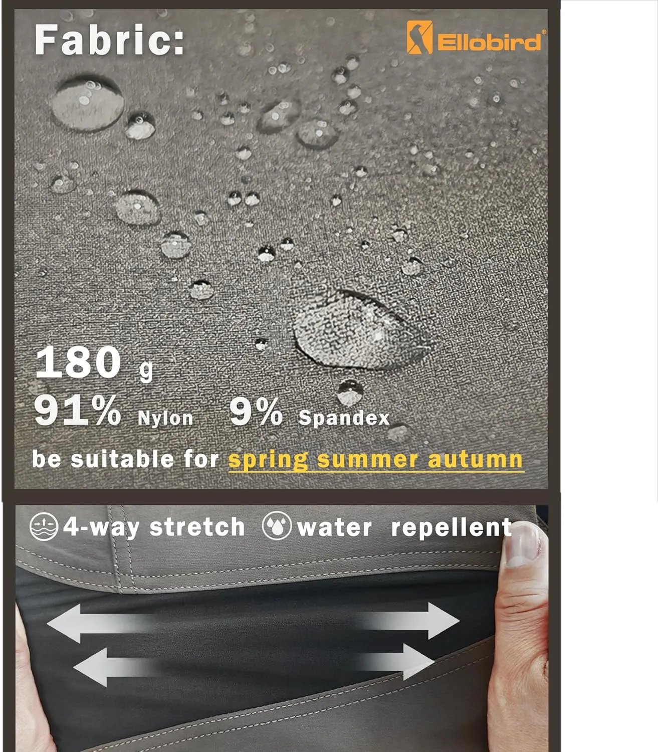 Ellobird Construction Work Pants for Men Summer Cargo 4 Way Stretch Relaxed Fit Water Repellent Double Knee Work Utility