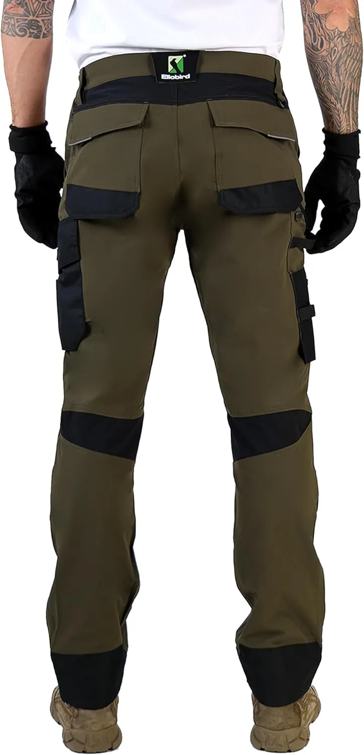 Ellobird Construction Work Pants for Men Summer Cargo 4 Way Stretch Relaxed Fit Water Repellent Double Knee Work Utility