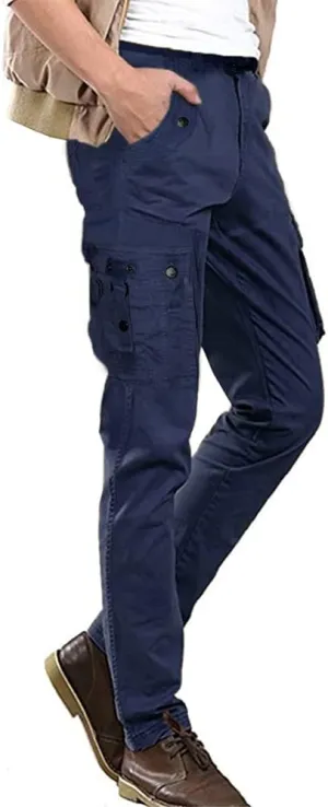 ETHANOL Men Relaxed Cargo Pants with 6 Big Pockets Casual Work Combat Trousers