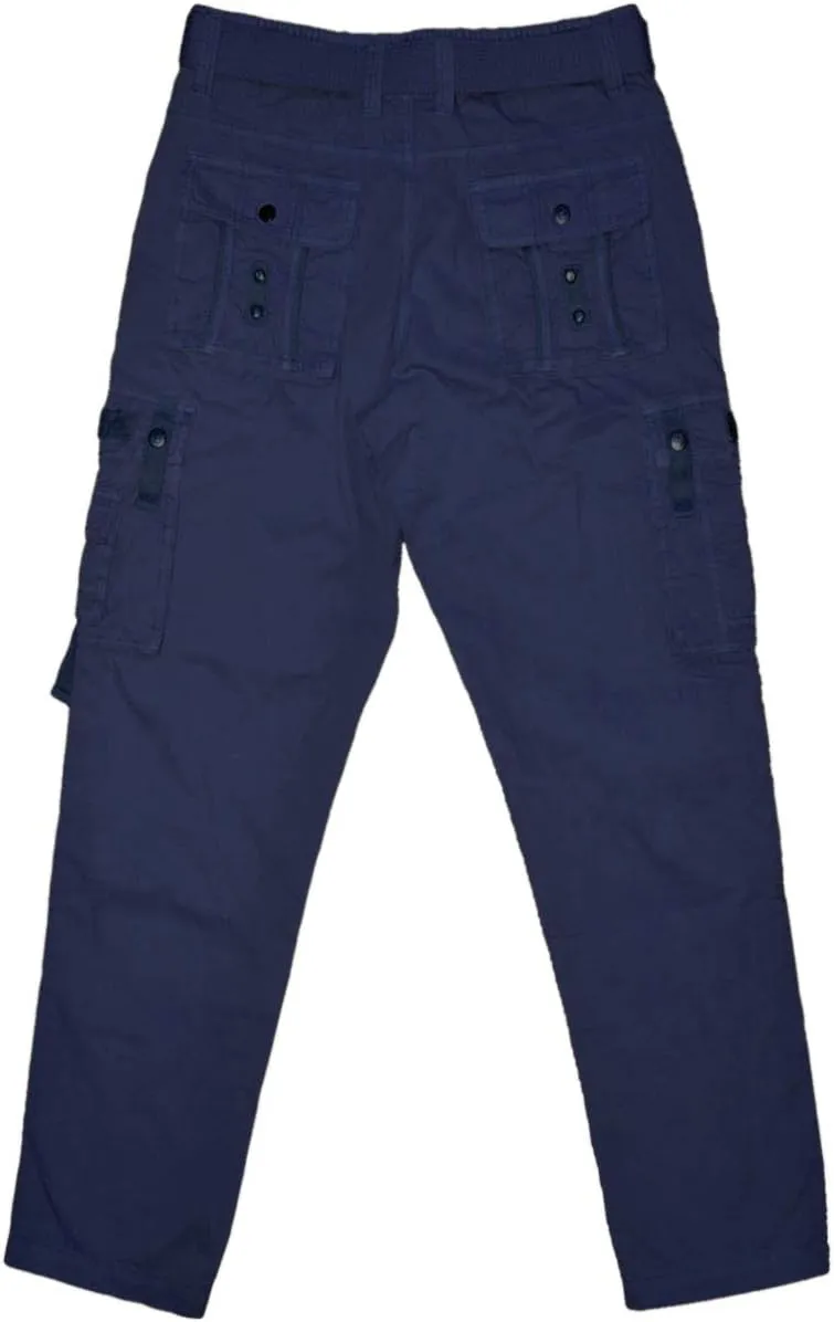 ETHANOL Men Relaxed Cargo Pants with 6 Big Pockets Casual Work Combat Trousers