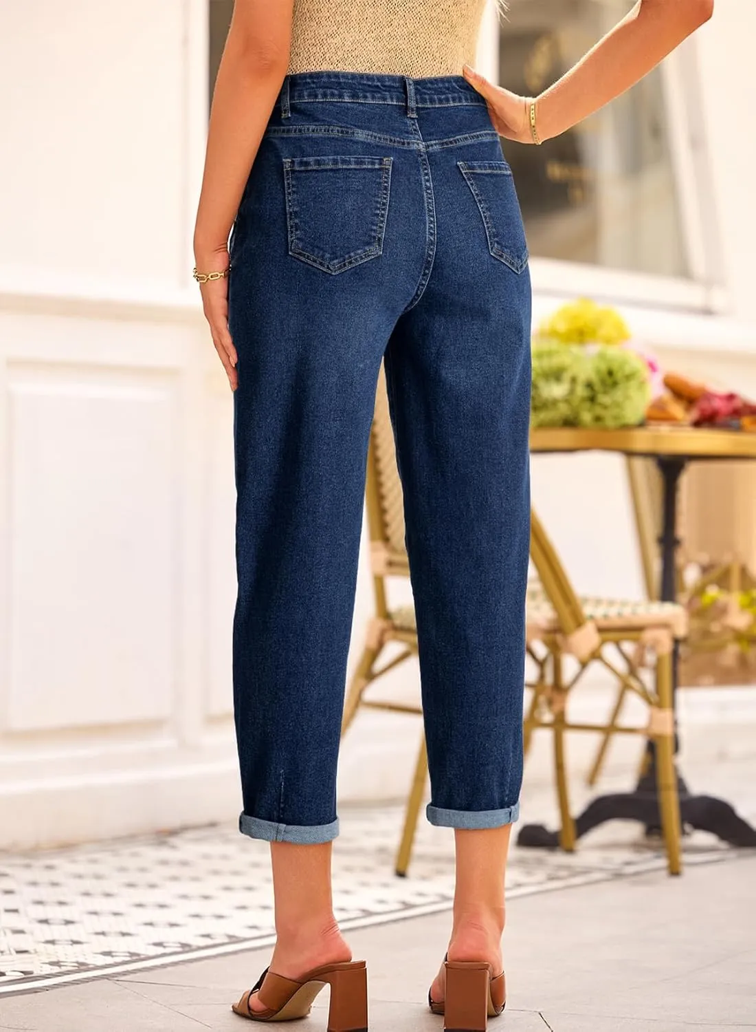 EVALESS Womens Baggy Jeans High Waisted Stretchy Boyfriend Barrel Denim Ankle Pants
