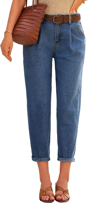 EVALESS Womens Baggy Jeans High Waisted Stretchy Boyfriend Barrel Denim Ankle Pants