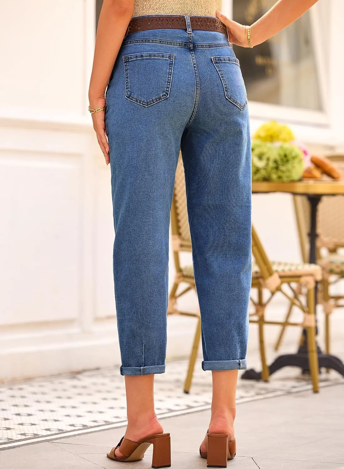 EVALESS Womens Baggy Jeans High Waisted Stretchy Boyfriend Barrel Denim Ankle Pants
