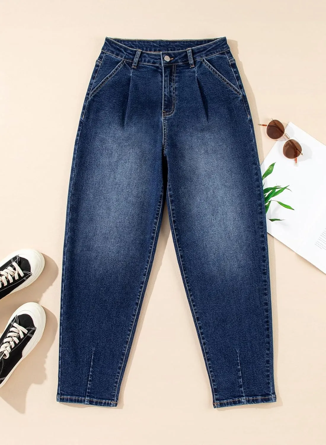 EVALESS Womens Baggy Jeans High Waisted Stretchy Boyfriend Barrel Denim Ankle Pants