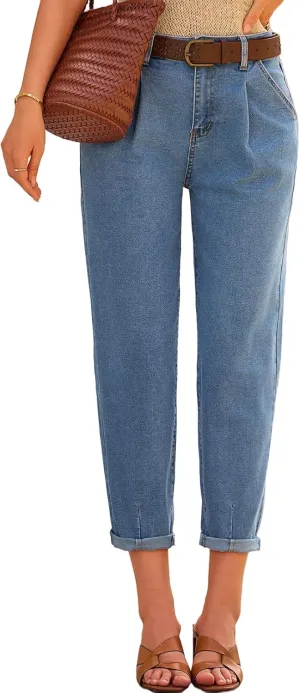 EVALESS Womens Baggy Jeans High Waisted Stretchy Boyfriend Barrel Denim Ankle Pants