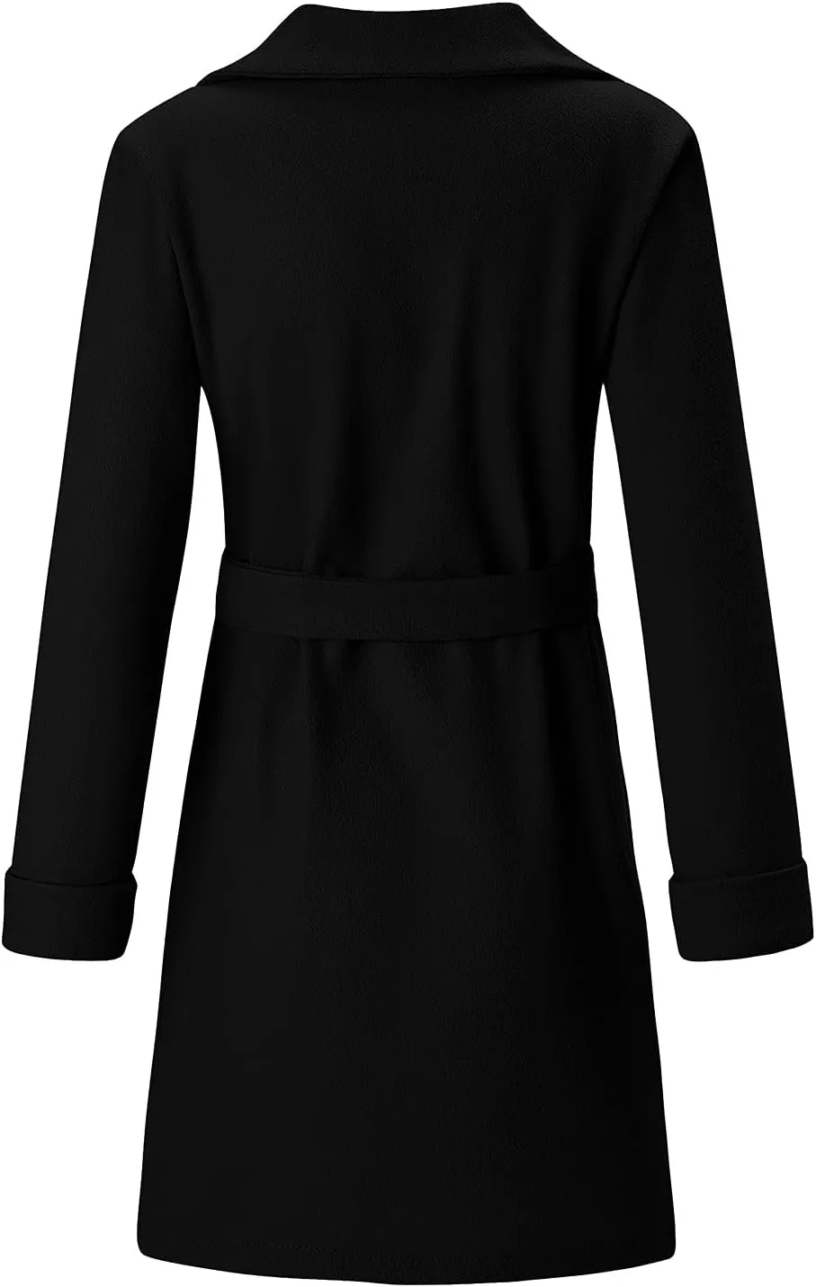 fartey Womens Wool Blend Trench Coat Elegant Lapel Collar Belted Pea Coats Mid Long Length Office Overcoat With Pockets