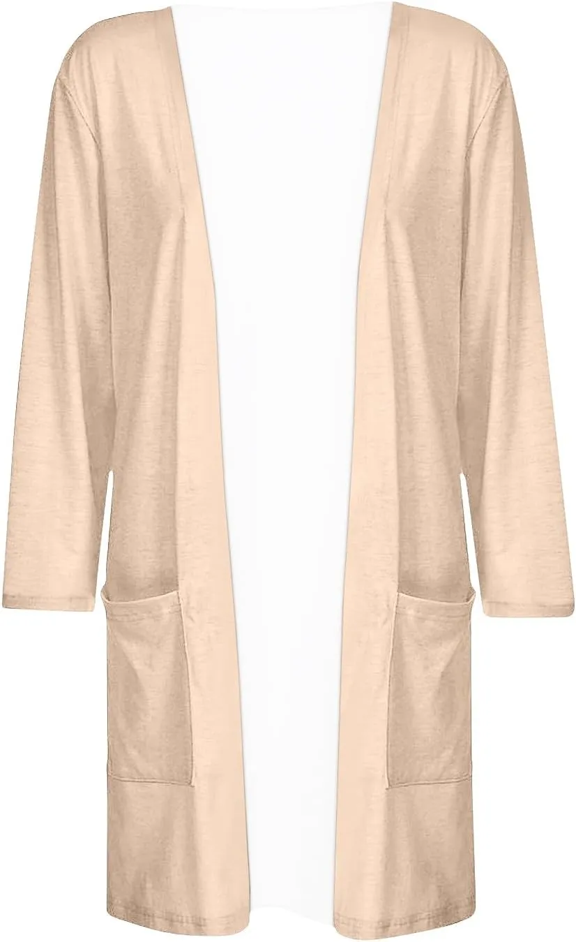 FlekmanArt Cardigan for Women Solid Color 3/4 Sleeve Open Front Cardigan Casual Trendy Flowy Lightweight Jacket with Pocket