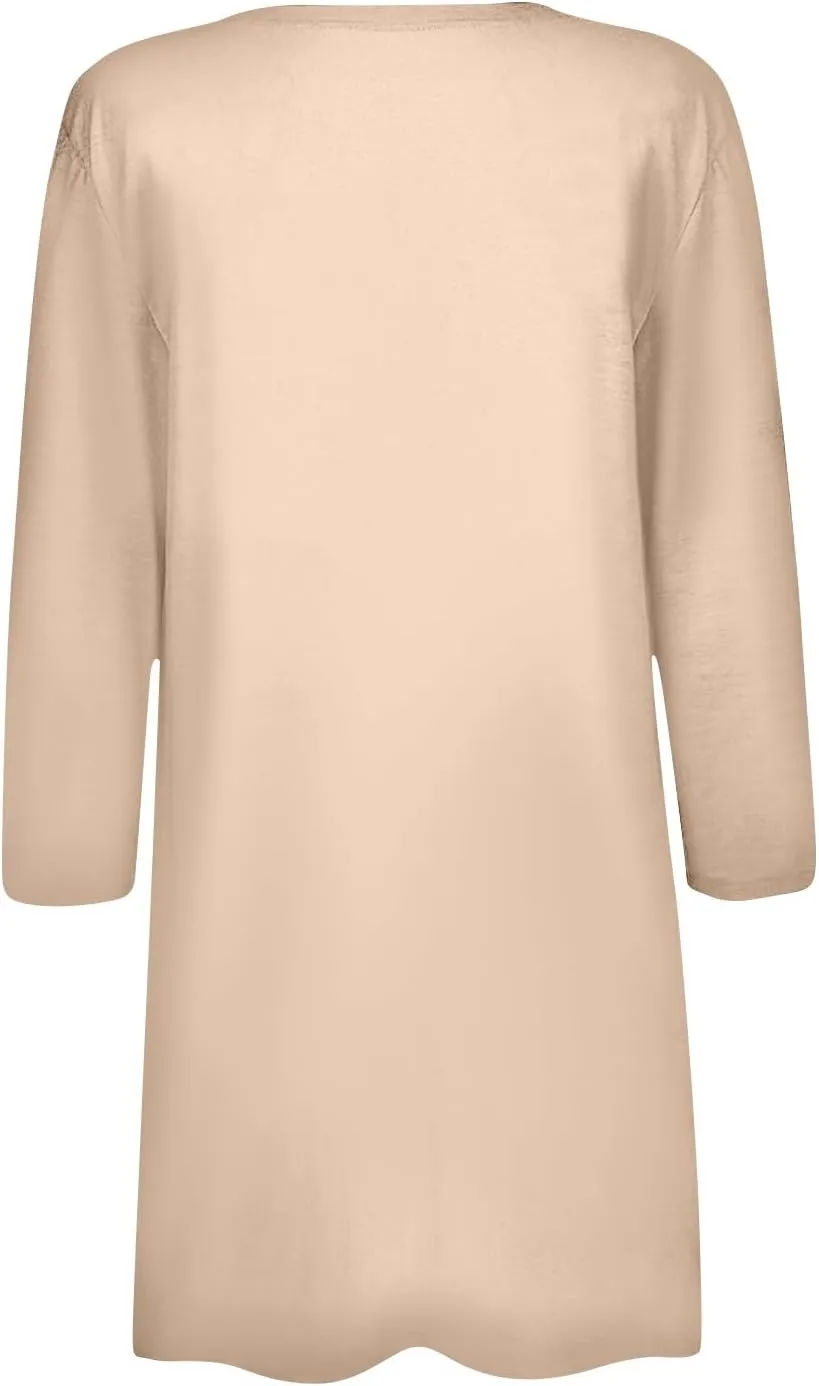 FlekmanArt Cardigan for Women Solid Color 3/4 Sleeve Open Front Cardigan Casual Trendy Flowy Lightweight Jacket with Pocket