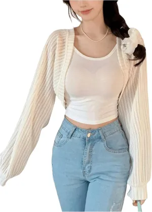 Floerns Women's Long Sleeve Open Front Knit Cropped Cardigans Casual Shrug Sweaters
