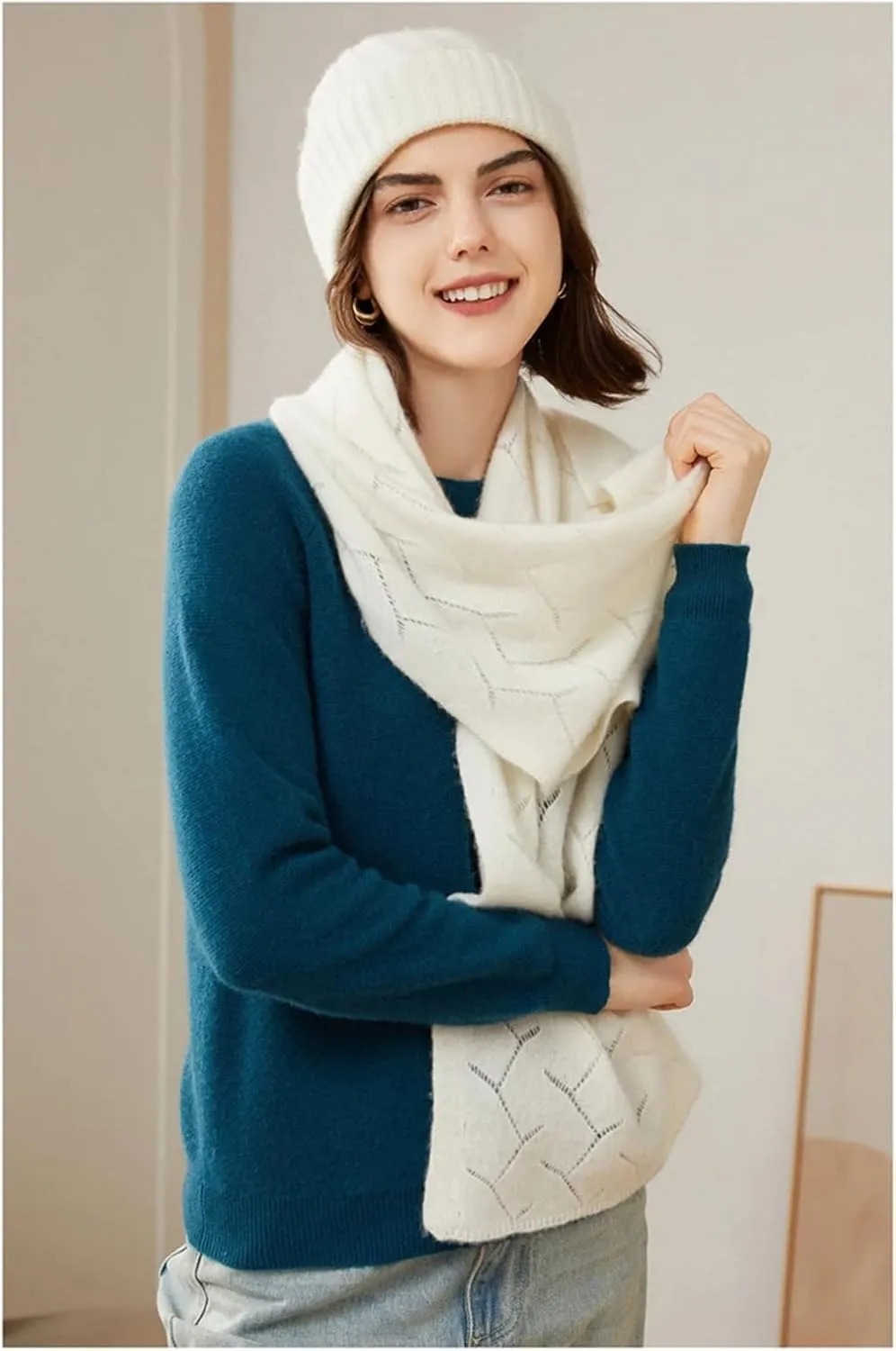 Fnfmrfmr Women Cashmere Blend Scarf Shawl Knitted Striped Soft Keeping Warm Winter Scarves
