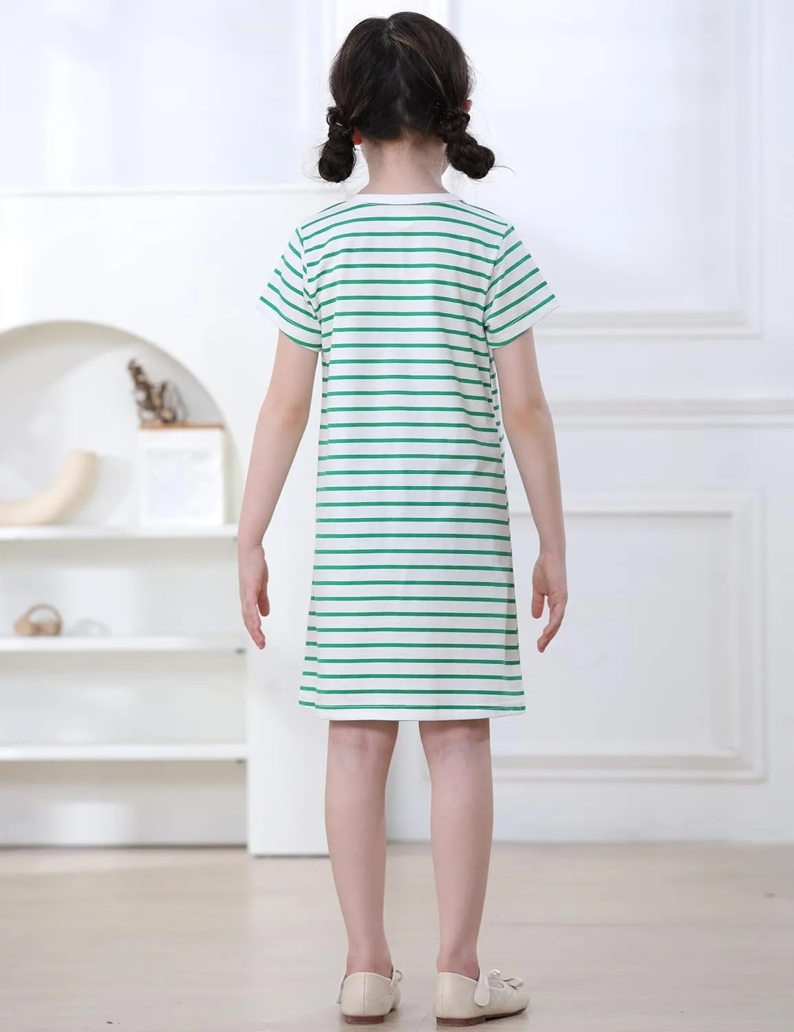 FreeLu Toddler Girls Cotton Summer Short Sleeve Dress Cartoon Print Casual Jersey Dresses