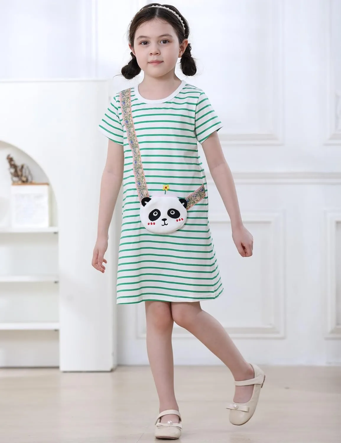 FreeLu Toddler Girls Cotton Summer Short Sleeve Dress Cartoon Print Casual Jersey Dresses