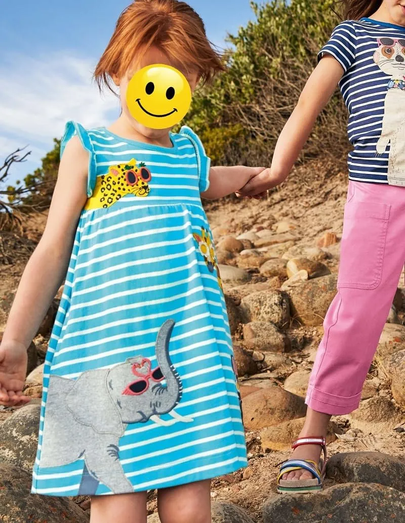 FreeLu Toddler Girls Cotton Summer Short Sleeve Dress Cartoon Print Casual Jersey Dresses