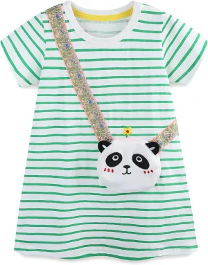FreeLu Toddler Girls Cotton Summer Short Sleeve Dress Cartoon Print Casual Jersey Dresses