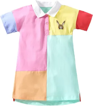 FreeLu Toddler Girls Cotton Summer Short Sleeve Dress Cartoon Print Casual Jersey Dresses