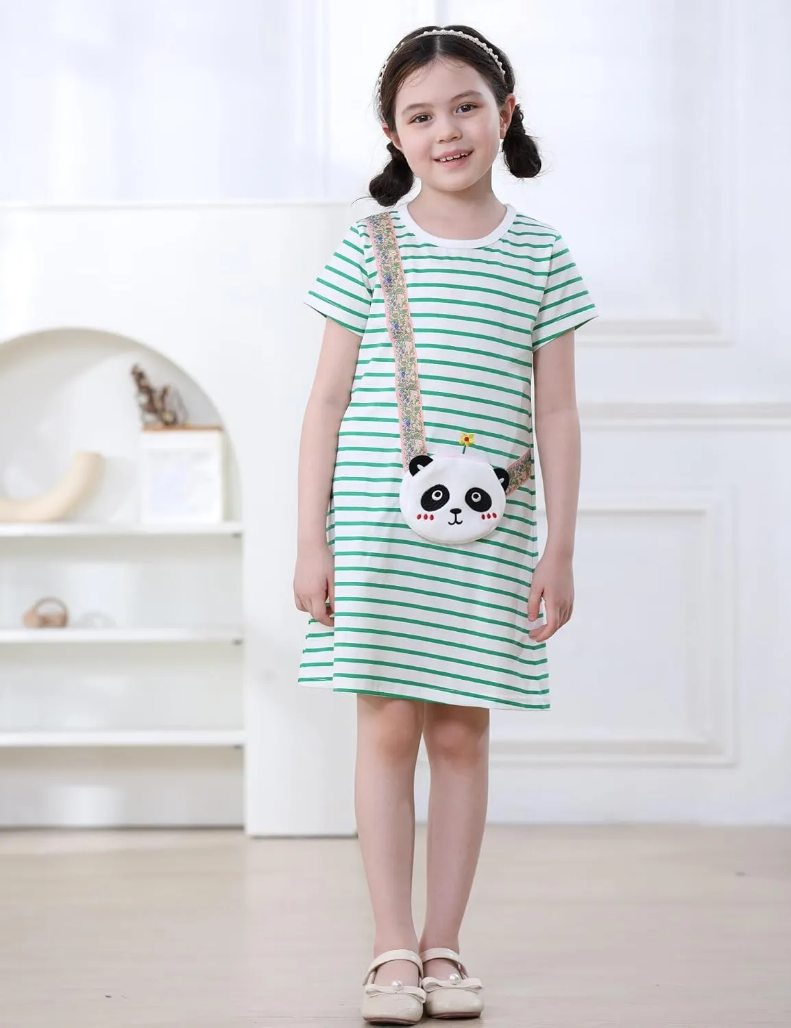 FreeLu Toddler Girls Cotton Summer Short Sleeve Dress Cartoon Print Casual Jersey Dresses