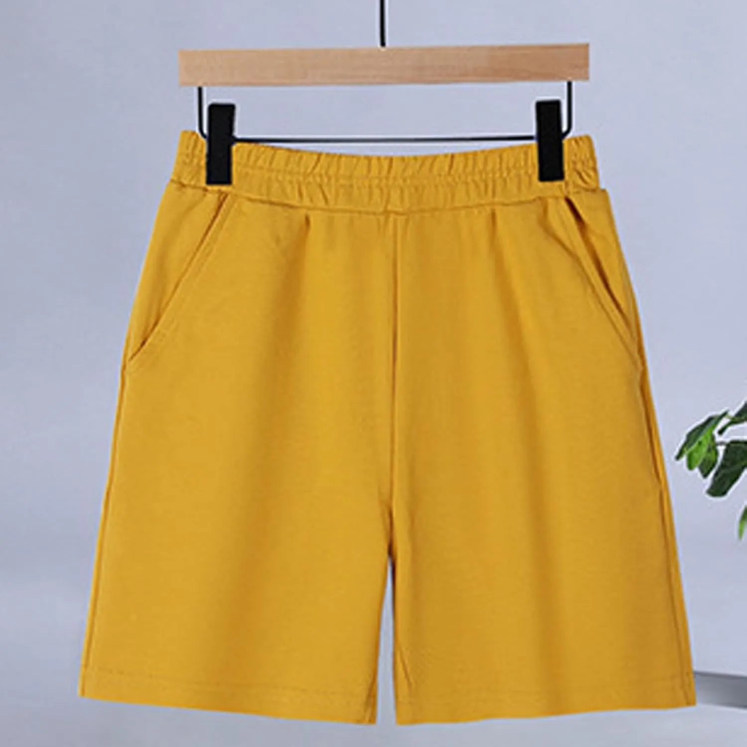 Girls Boys Shorts Summer Cotton Athletic Knee Length Pants with Pockets Elastic Wasted Drawstring Wide Leg Trousers