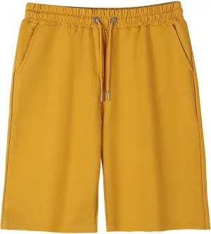 Girls Boys Shorts Summer Cotton Athletic Knee Length Pants with Pockets Elastic Wasted Drawstring Wide Leg Trousers