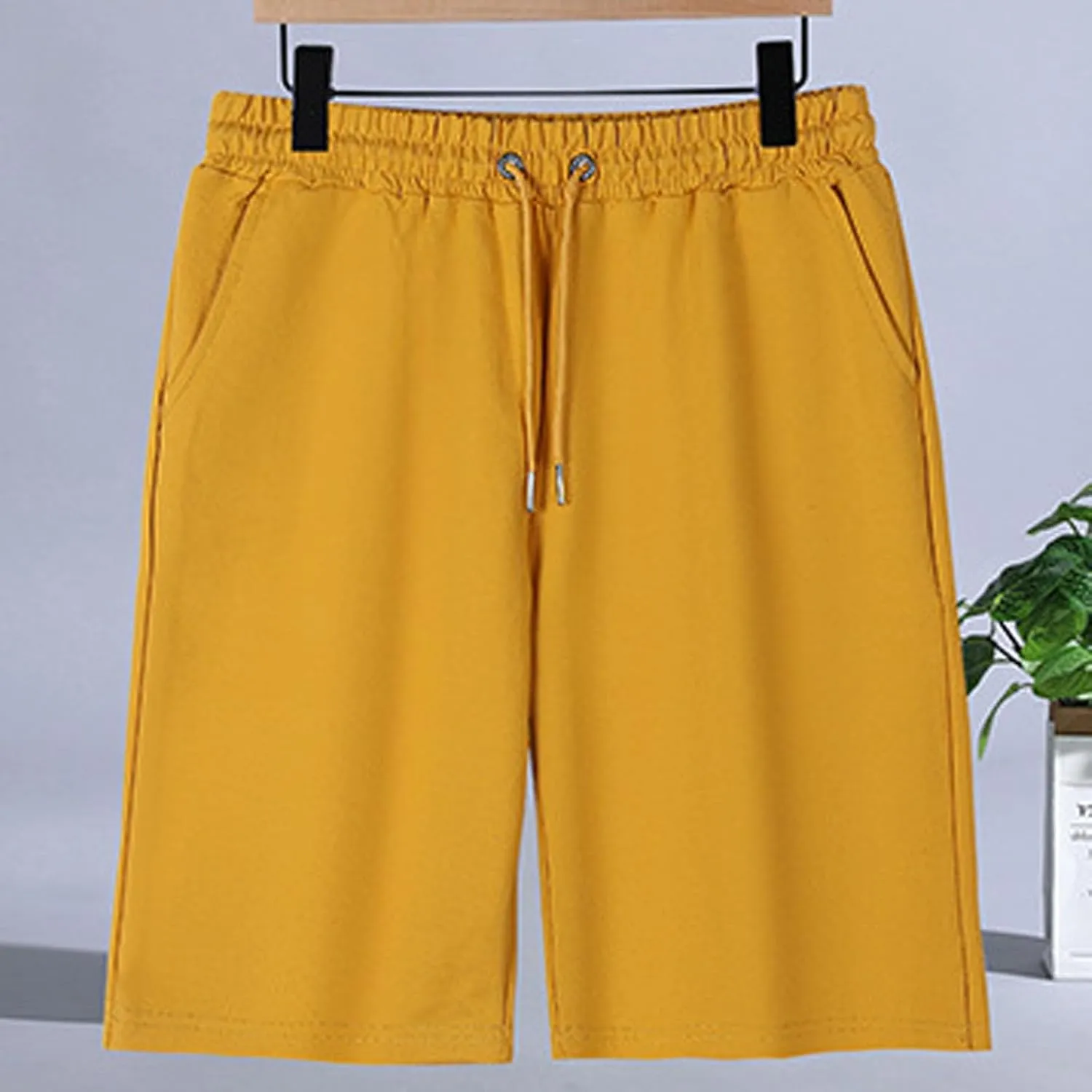 Girls Boys Shorts Summer Cotton Athletic Knee Length Pants with Pockets Elastic Wasted Drawstring Wide Leg Trousers