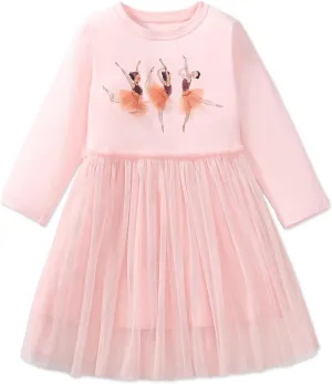 Girls Dresses for Winter Long Sleeve Toddler Girls Clothes Party Tulle Cotton Casual Dresses