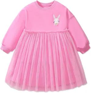 Girls Dresses for Winter Long Sleeve Toddler Girls Clothes Party Tulle Cotton Casual Dresses
