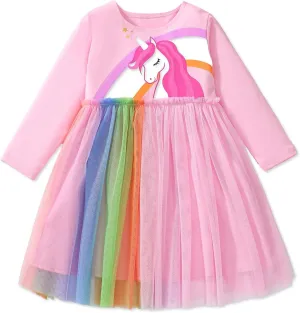 Girls Dresses for Winter Long Sleeve Toddler Girls Clothes Party Tulle Cotton Casual Dresses