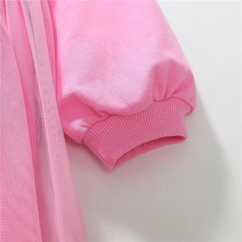 Girls Dresses for Winter Long Sleeve Toddler Girls Clothes Party Tulle Cotton Casual Dresses