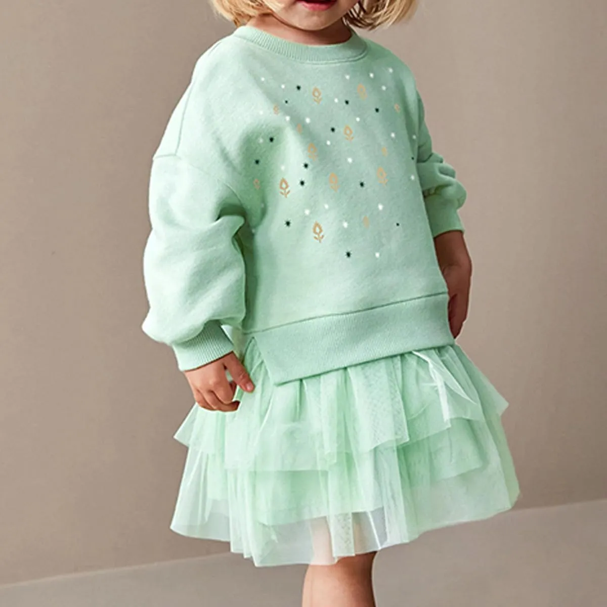 Girls Dresses for Winter Long Sleeve Toddler Girls Clothes Party Tulle Cotton Casual Dresses