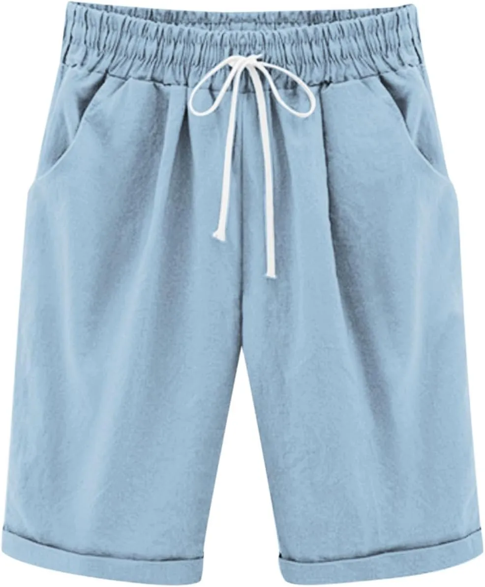 Girls Linen Matching Shorts Knee Length Outfits Beach Vacation Bermuda Shorts Summer Athlete Pants 3-13 Years