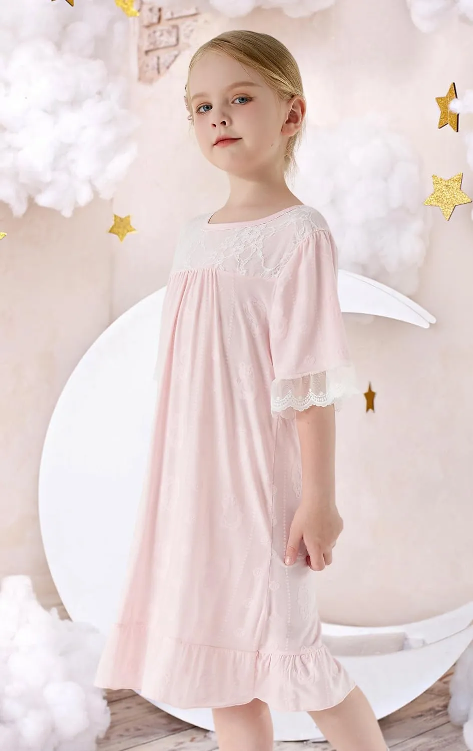 Girls' Princess Dress,Soft Summer Short Sleeve Casual Dresses 3-12Years