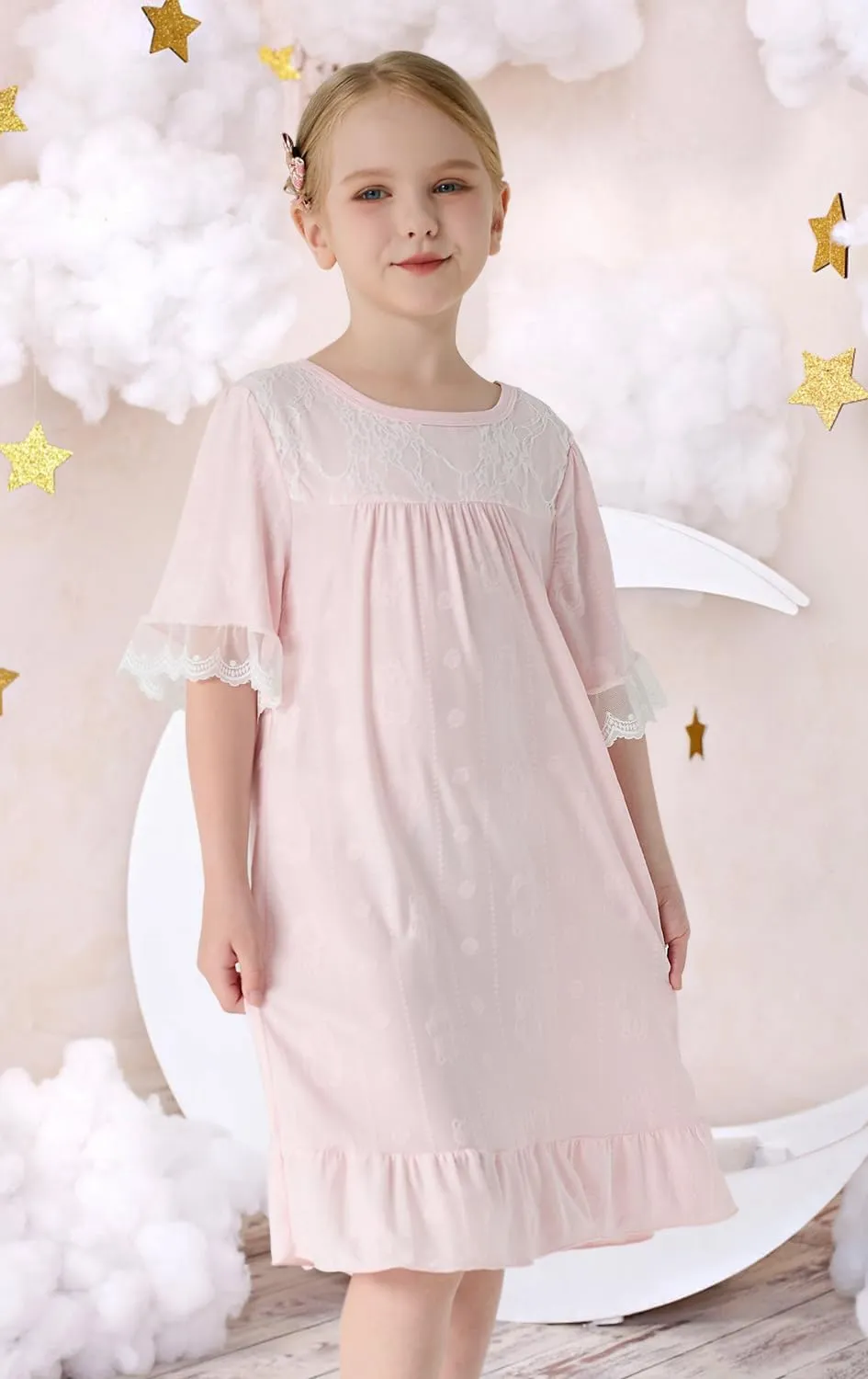 Girls' Princess Dress,Soft Summer Short Sleeve Casual Dresses 3-12Years