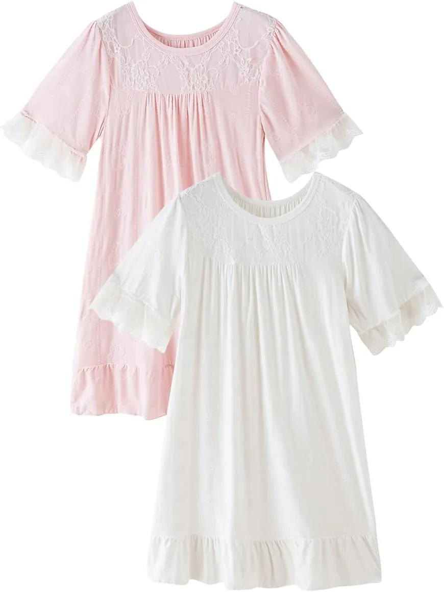 Girls' Princess Dress,Soft Summer Short Sleeve Casual Dresses 3-12Years