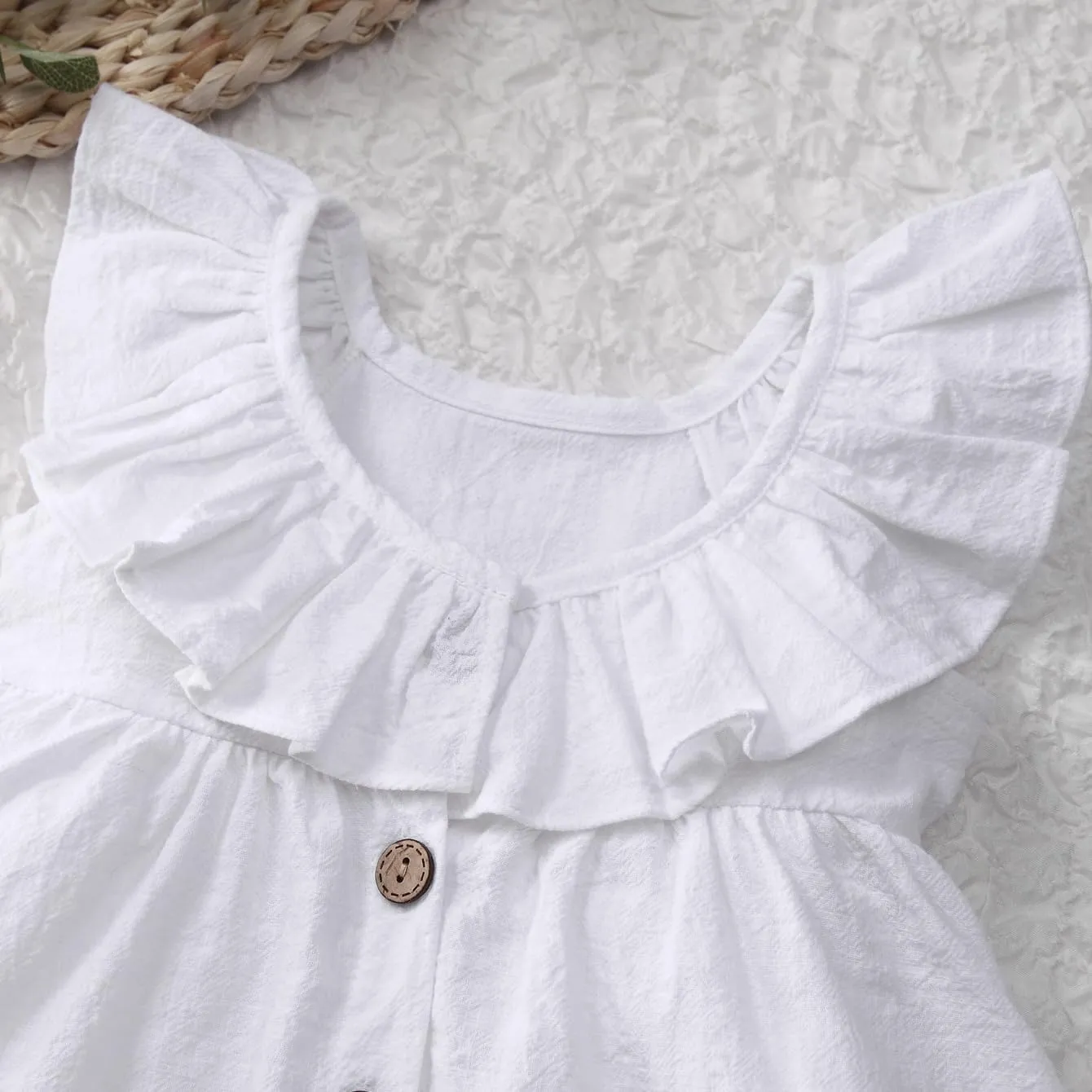 Goodplayer Toddler Girl Dress Summer Cotton Linen Ruffles Sleeveless Kids Casual Dresses Clothes