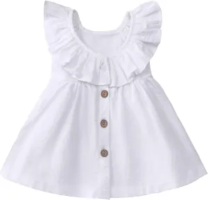 Goodplayer Toddler Girl Dress Summer Cotton Linen Ruffles Sleeveless Kids Casual Dresses Clothes