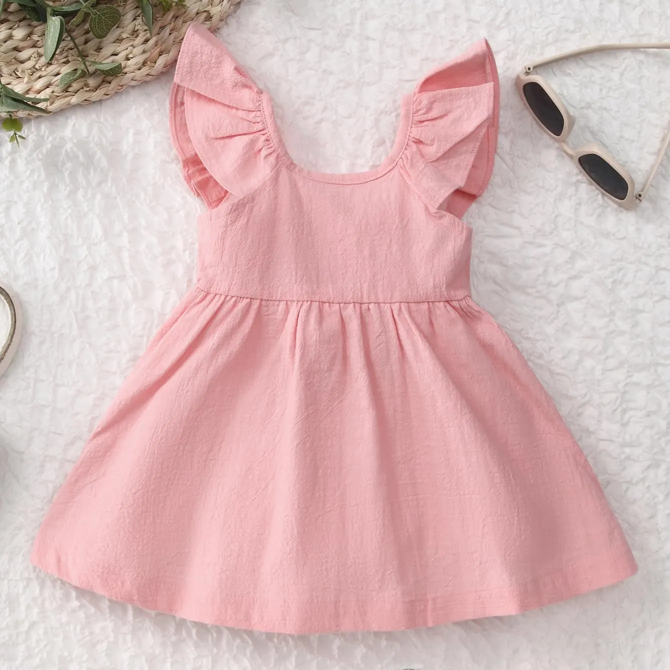 Goodplayer Toddler Girl Dress Summer Cotton Linen Ruffles Sleeveless Kids Casual Dresses Clothes