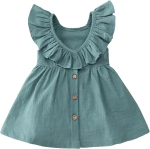 Goodplayer Toddler Girl Dress Summer Cotton Linen Ruffles Sleeveless Kids Casual Dresses Clothes