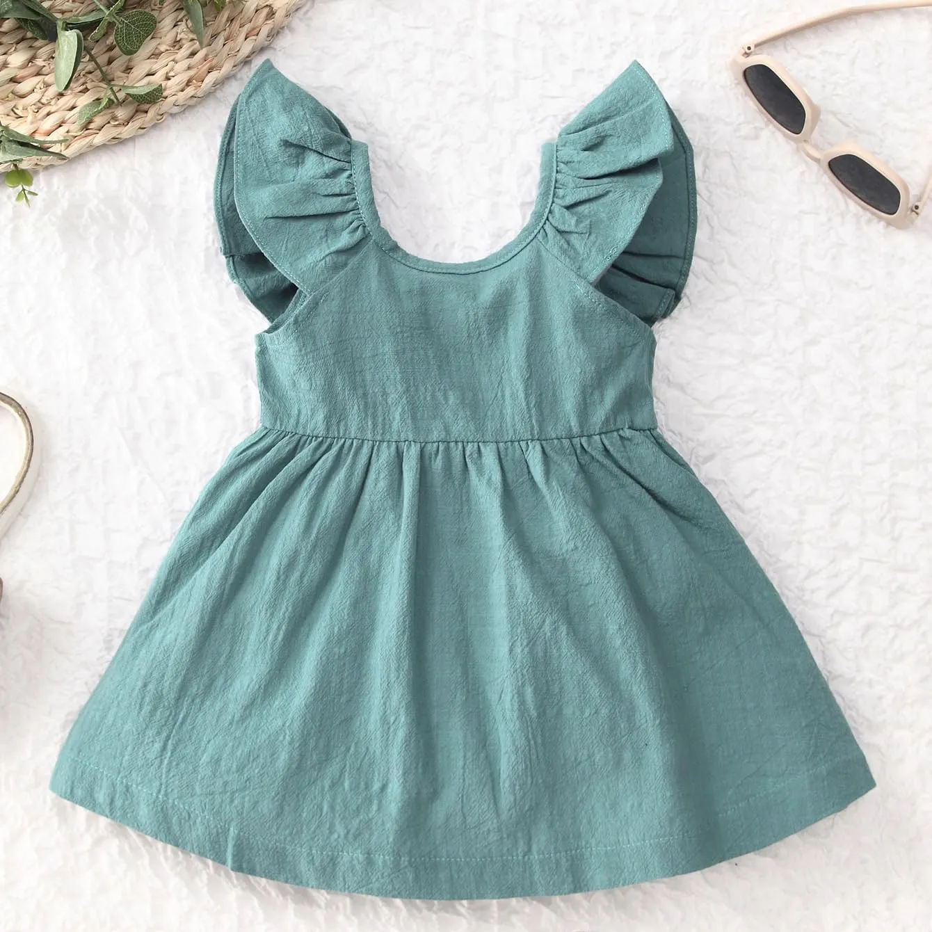 Goodplayer Toddler Girl Dress Summer Cotton Linen Ruffles Sleeveless Kids Casual Dresses Clothes