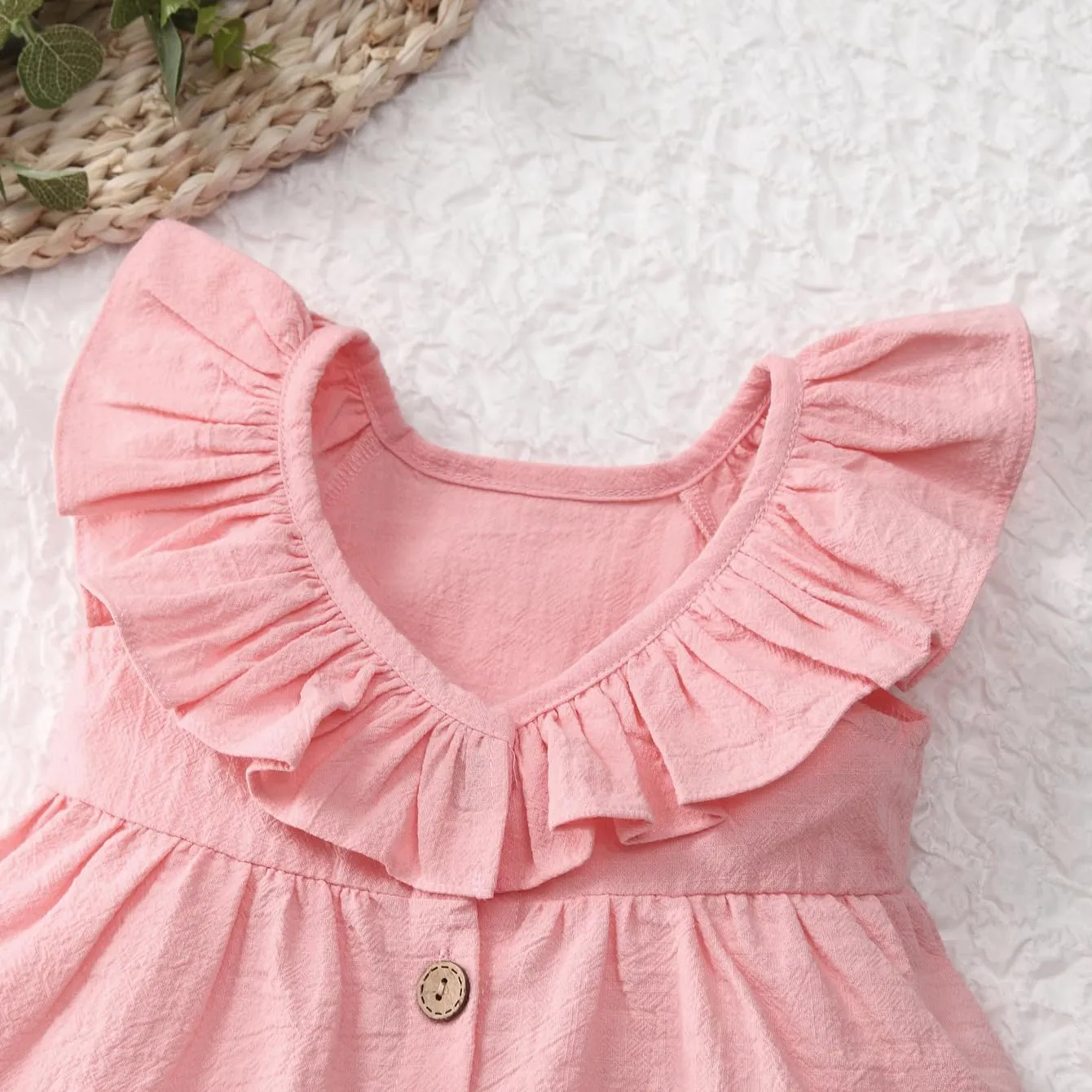 Goodplayer Toddler Girl Dress Summer Cotton Linen Ruffles Sleeveless Kids Casual Dresses Clothes
