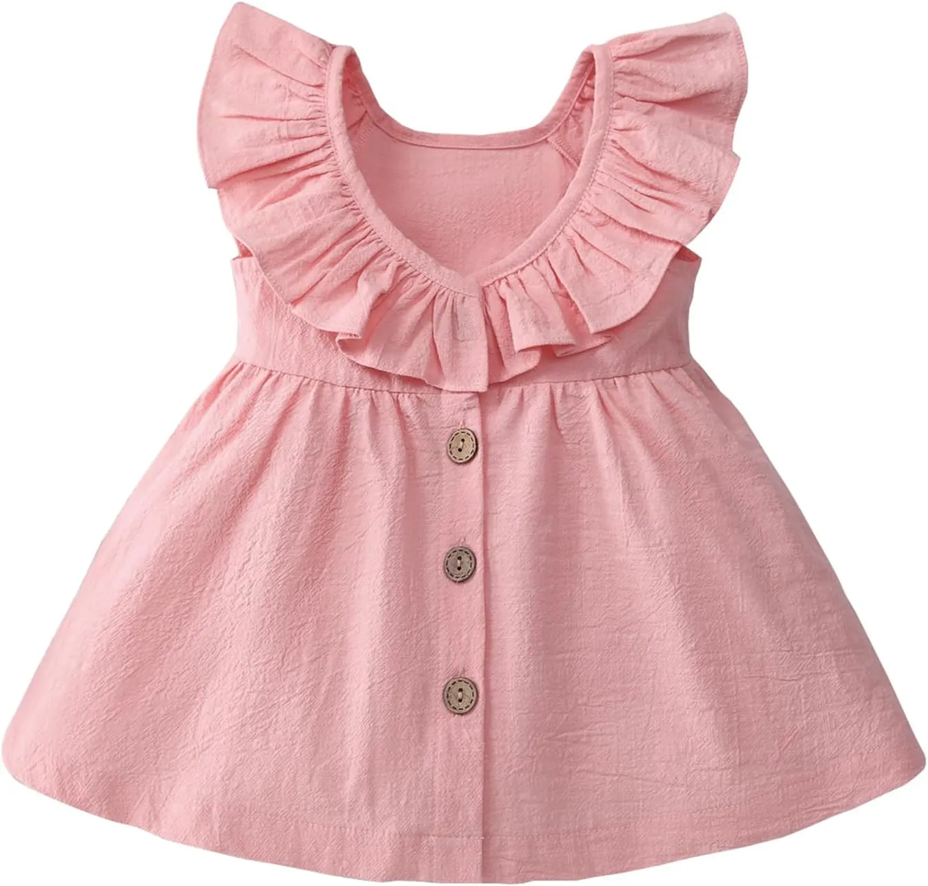 Goodplayer Toddler Girl Dress Summer Cotton Linen Ruffles Sleeveless Kids Casual Dresses Clothes