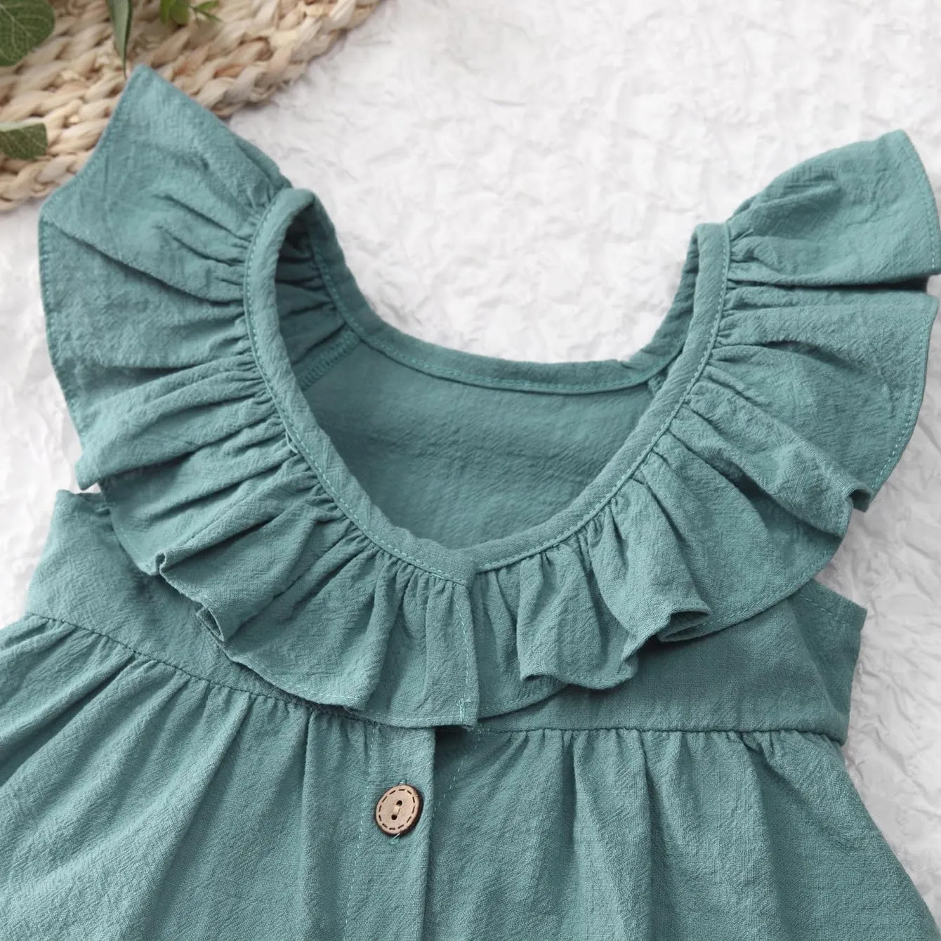Goodplayer Toddler Girl Dress Summer Cotton Linen Ruffles Sleeveless Kids Casual Dresses Clothes