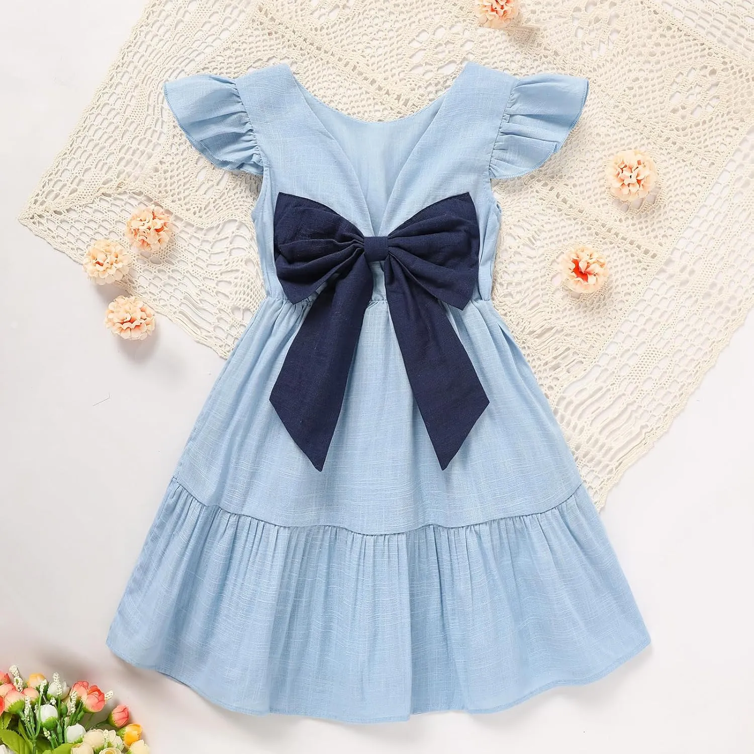 GRNSHTS Toddler Girls Dress Ruffle Sleeveless Backless Bowknot Kids Baby Casual Dresses